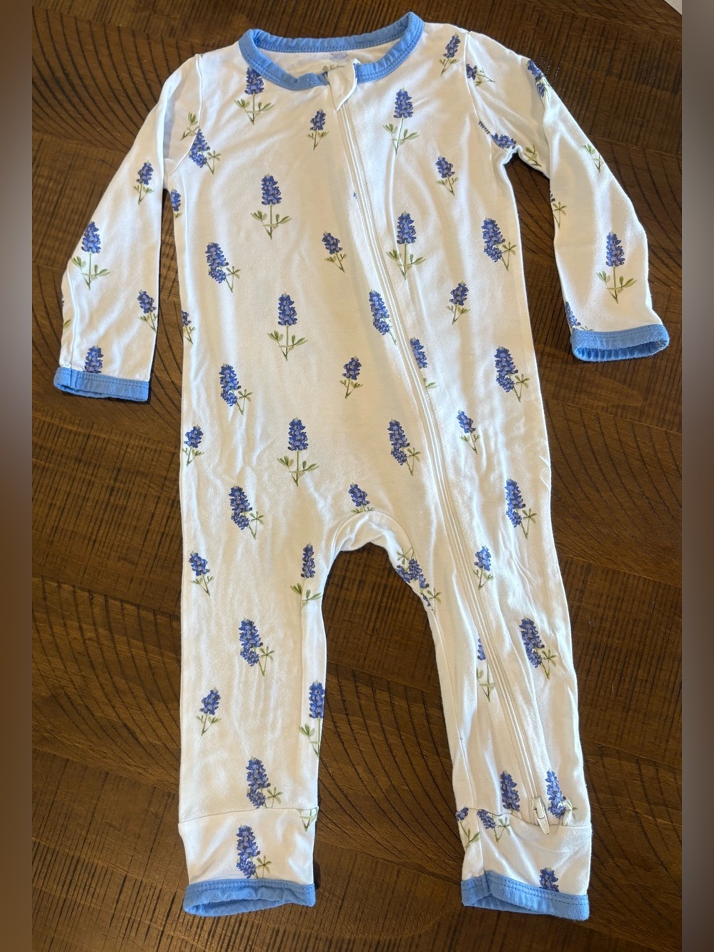 Retired Periwinkle Bluebonnet Zippered Bamboo Ling Sleeve Romper